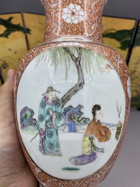 古玩陶瓷清末民初 粉彩開光人物故事紋撇口瓶拍賣,當前價格3577元
