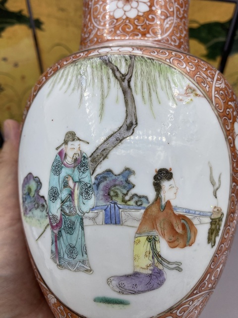 古玩陶瓷清末民初 粉彩開光人物故事紋撇口瓶拍賣,當前價格3577元