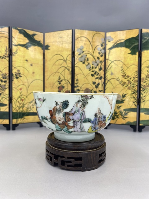 古玩陶瓷晚清 粉彩八仙人物紋碗拍賣，當(dāng)前價格1577元