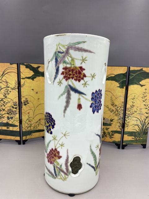 古玩陶瓷晚清 粉彩花卉紋帽筒拍賣，當前價格1400元