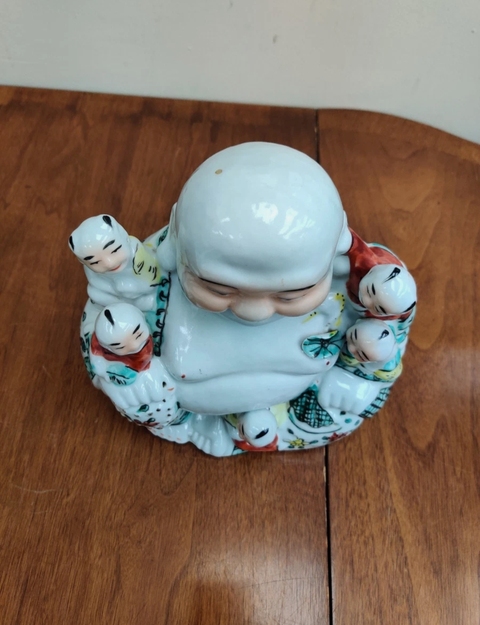 古玩陶瓷粉彩五子登科彌勒佛坐像真品鑒賞圖