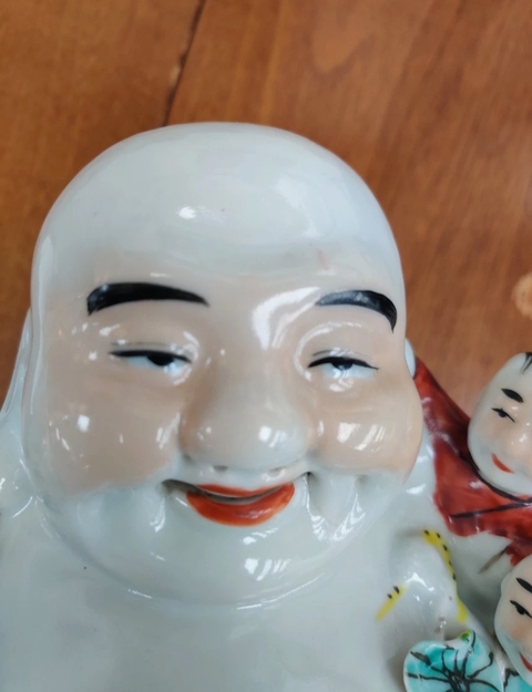 古玩陶瓷粉彩五子登科彌勒佛坐像真品鑒賞圖