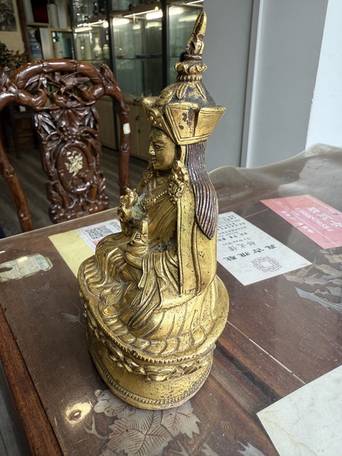古玩銅器銅鎏金蓮花生大師真品鑒賞圖