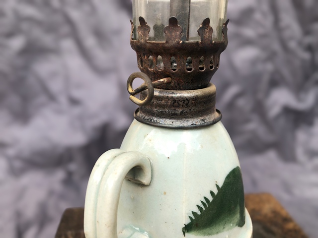 古玩陶瓷綠彩山水紋燈臺真品鑒賞圖