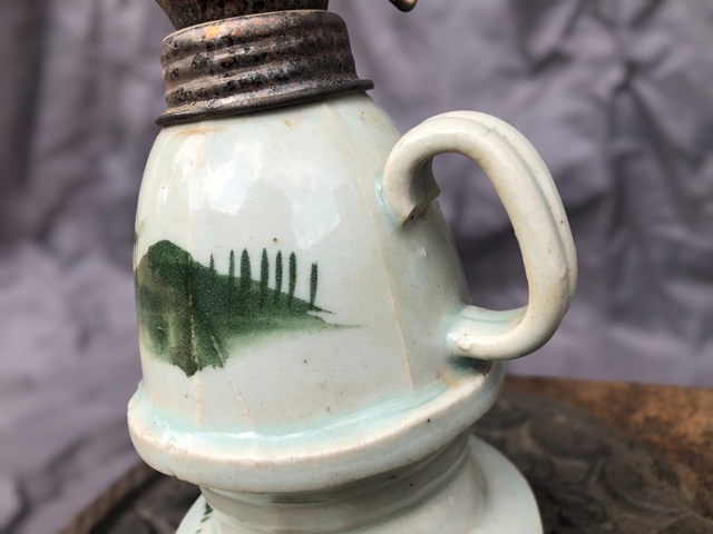 古玩陶瓷綠彩山水紋燈臺真品鑒賞圖
