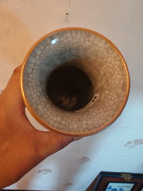 古玩陶瓷哥釉盤口瓶真品鑒賞圖