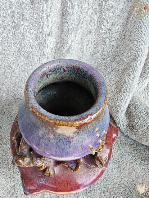 古玩陶瓷清代窯變釉瑞獸葫蘆瓶真品鑒賞圖