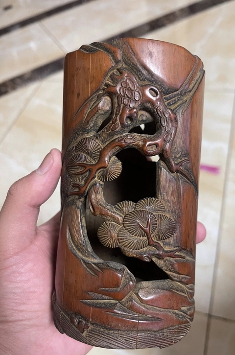 古玩雜項竹刻筆筒真品鑒賞圖