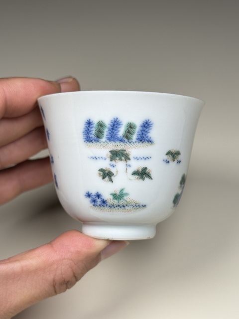 古玩陶瓷清嘉慶青花五彩花神杯真品鑒賞圖