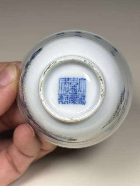 古玩陶瓷清嘉慶青花五彩花神杯真品鑒賞圖