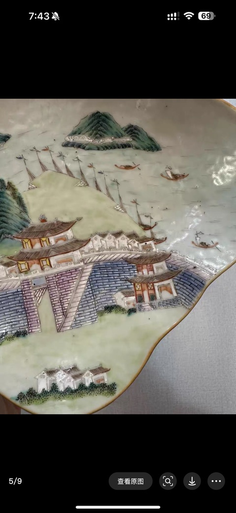 古玩陶瓷粉彩西湖十景圖貢盤真品鑒賞圖