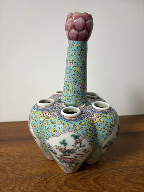 古玩陶瓷粉彩五孔花插真品鑒賞圖