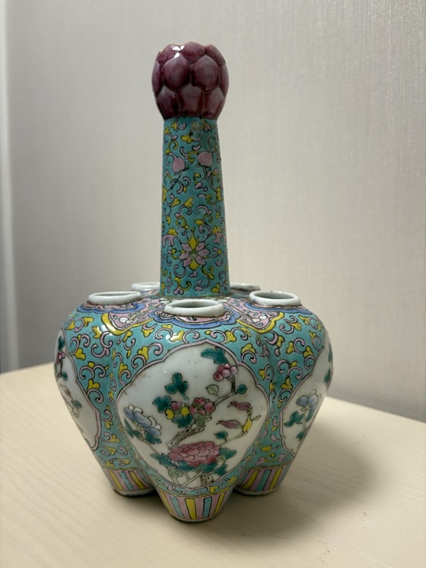 古玩陶瓷粉彩五孔花插真品鑒賞圖