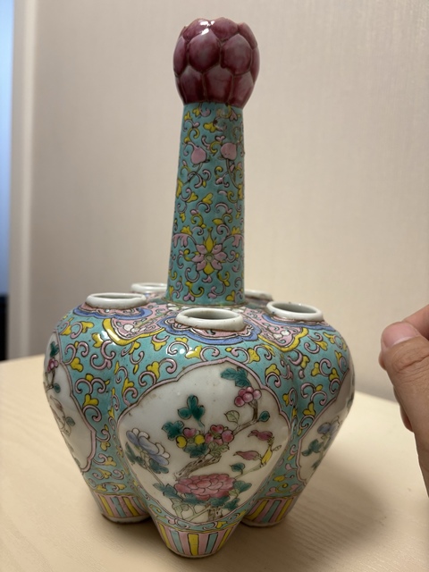 古玩陶瓷粉彩五孔花插真品鑒賞圖