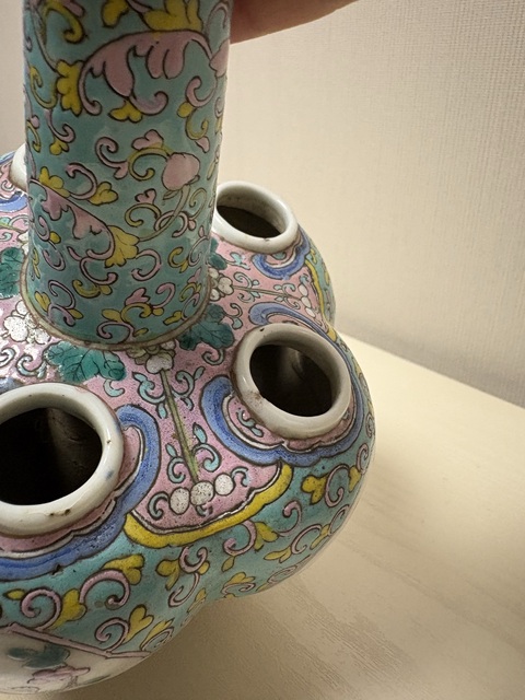 古玩陶瓷粉彩五孔花插真品鑒賞圖