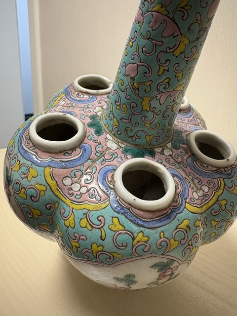 古玩陶瓷粉彩五孔花插真品鑒賞圖