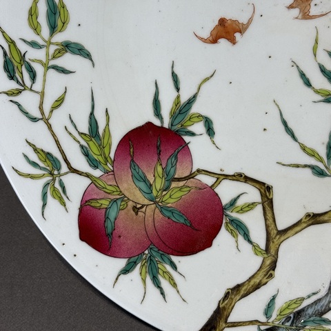 古玩陶瓷粉彩福壽紋盤真品鑒賞圖