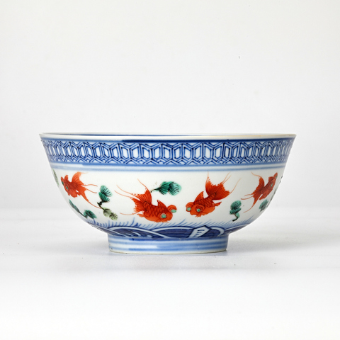 古玩陶瓷青花加彩金玉滿堂紋茶碗真品鑒賞圖