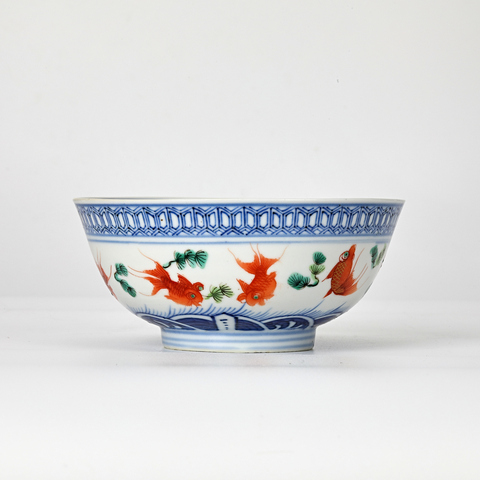 古玩陶瓷青花加彩金玉滿堂紋茶碗真品鑒賞圖