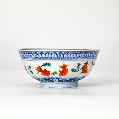 古玩陶瓷青花加彩金玉滿堂紋茶碗真品鑒賞圖