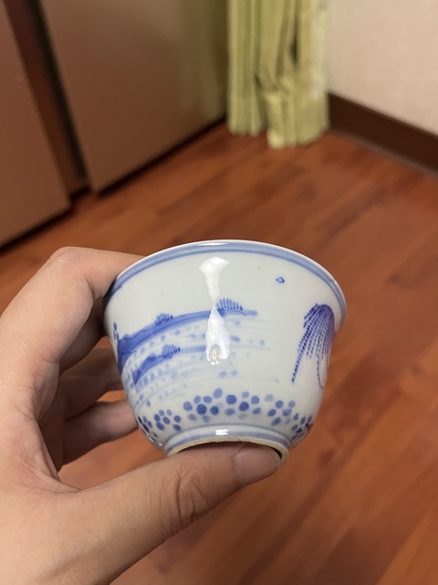 古玩陶瓷明晚期青花山水紋杯真品鑒賞圖