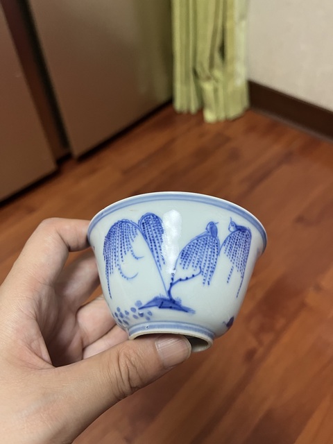 古玩陶瓷明晚期青花山水紋杯真品鑒賞圖