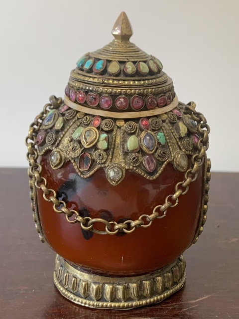 古玩玉器瑪瑙鑲嵌多寶壺真品鑒賞圖