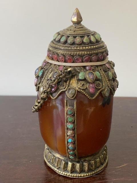古玩玉器瑪瑙鑲嵌多寶壺真品鑒賞圖