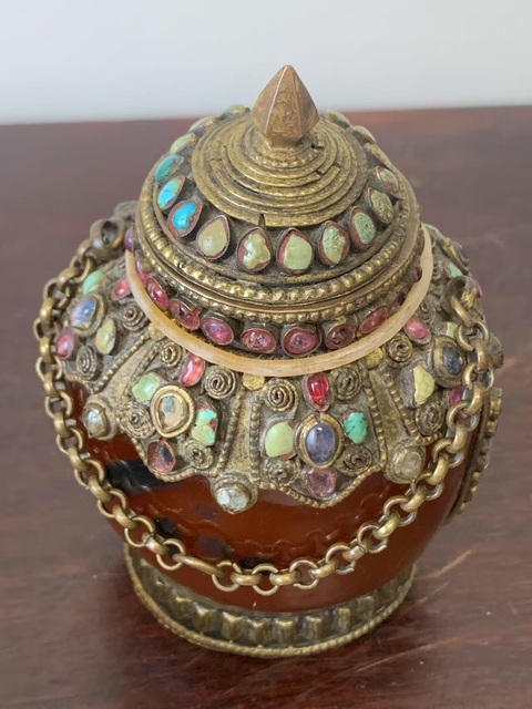 古玩玉器瑪瑙鑲嵌多寶壺真品鑒賞圖