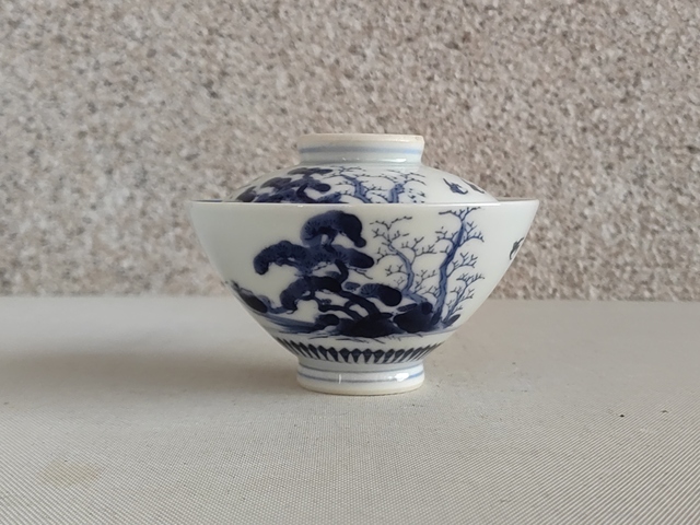 古玩陶瓷青花詩紋蓋碗拍賣,當前價格398元