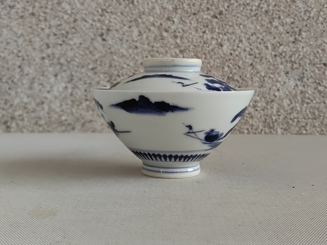 古玩陶瓷青花詩紋蓋碗拍賣,當前價格398元