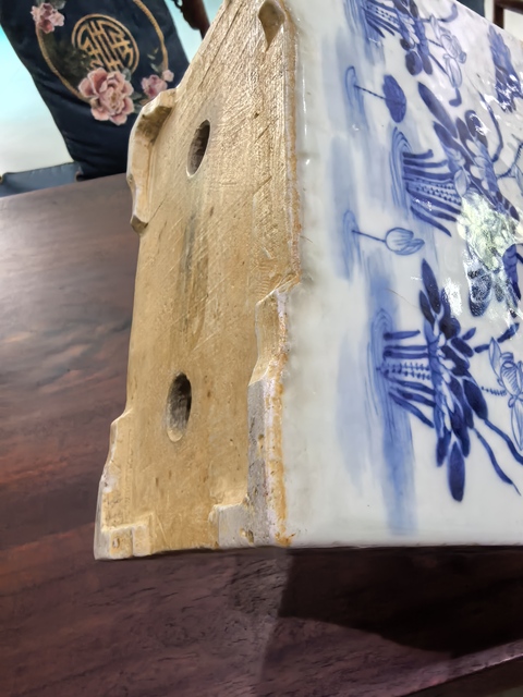 古玩陶瓷青花荷花紋四方花盆真品鑒賞圖