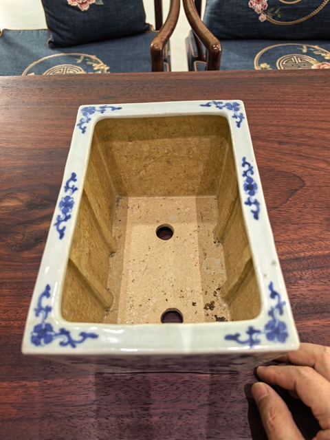 古玩陶瓷青花荷花紋四方花盆真品鑒賞圖