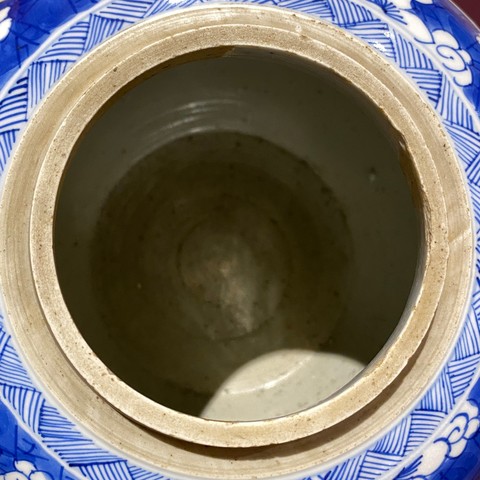 古玩陶瓷青花冰梅開窗獅子花卉紋罐真品鑒賞圖