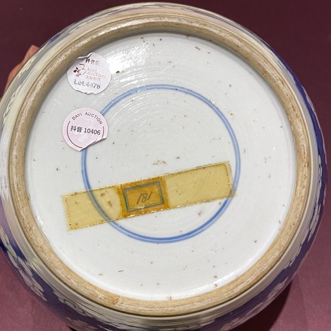 古玩陶瓷青花冰梅開窗獅子花卉紋罐真品鑒賞圖