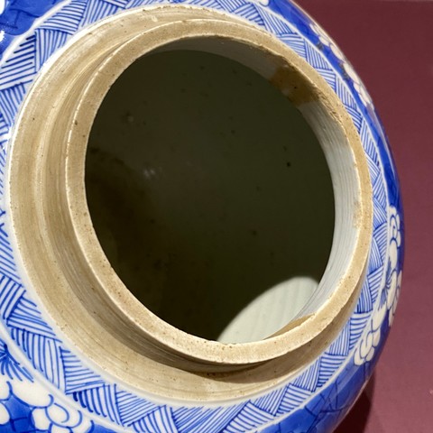 古玩陶瓷青花冰梅開窗獅子花卉紋罐真品鑒賞圖