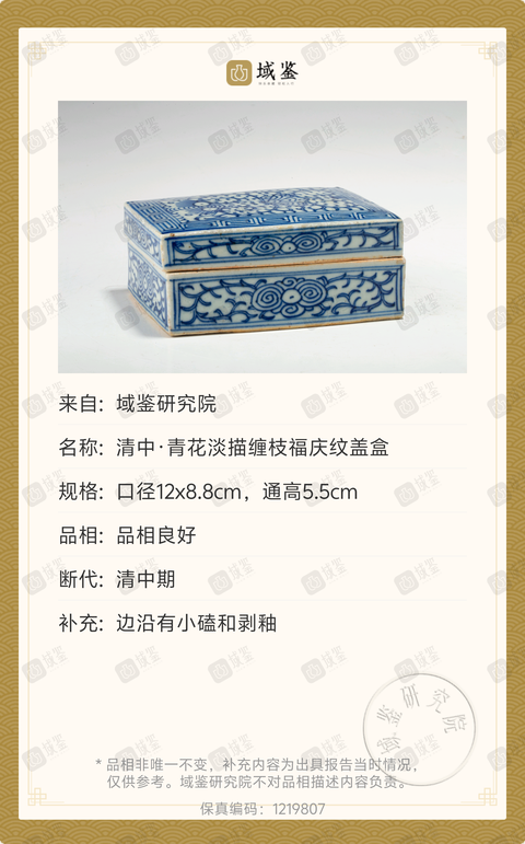 古玩陶瓷清中期嘉慶青花印泥盒拍賣,當前價格1180元