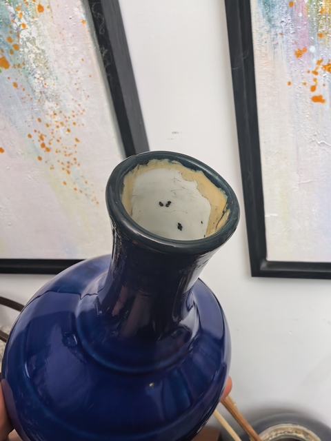 古玩陶瓷晚清藍釉賞瓶拍賣，當前價格3500元
