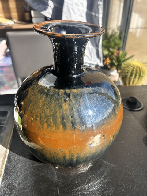 古玩陶瓷耀州窯兔毫釉撇口瓶真品鑒賞圖