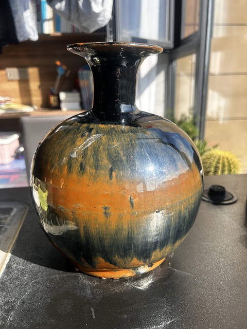 古玩陶瓷耀州窯兔毫釉撇口瓶真品鑒賞圖