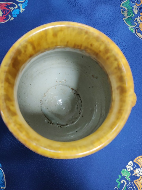 古玩陶瓷雙象鼻耳黃釉尊真品鑒賞圖