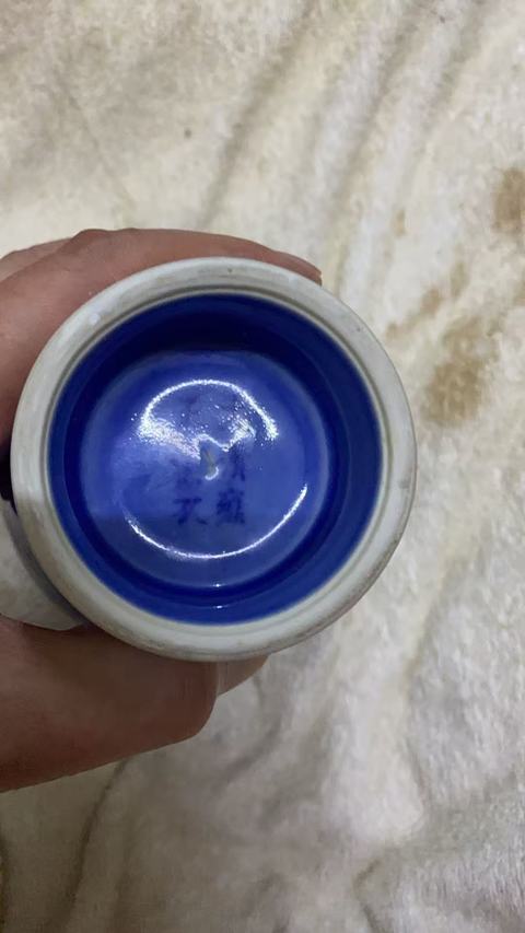 古玩陶瓷天藍釉暗刻花卉紋雙耳瓶真品鑒賞圖