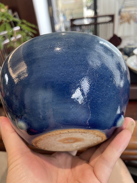 古玩陶瓷霽藍(lán)釉三乳足缽式香爐真品鑒賞圖