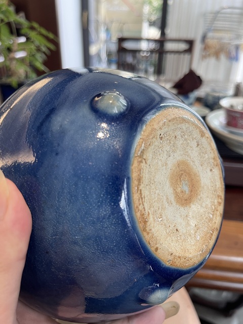古玩陶瓷霽藍(lán)釉三乳足缽式香爐真品鑒賞圖