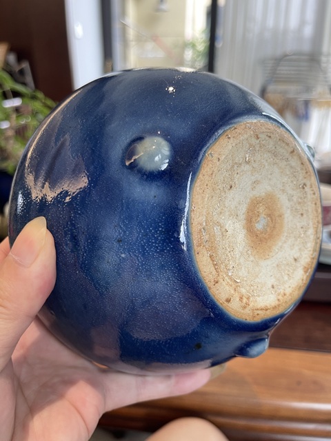 古玩陶瓷霽藍(lán)釉三乳足缽式香爐真品鑒賞圖