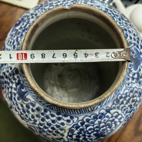 古玩陶瓷鳳穿牡丹紋青花將軍罐真品鑒賞圖