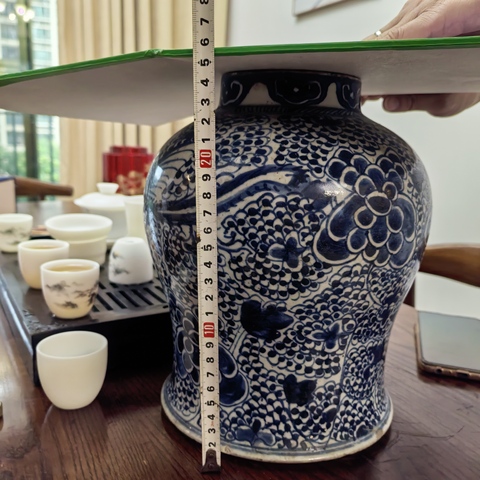 古玩陶瓷鳳穿牡丹紋青花將軍罐真品鑒賞圖