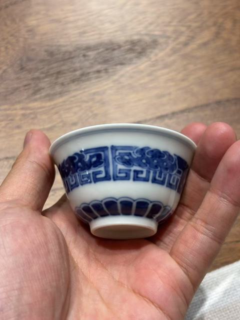 古玩陶瓷青花夔龍紋茶碗，疑似復(fù)窯真品鑒賞圖