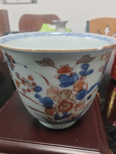 古玩陶瓷康熙青花礬紅描金杯真品鑒賞圖