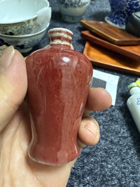 古玩陶瓷清中晚·豇豆紅釉鼻煙壺 真品鑒賞圖